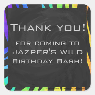 Monogram Zebra Black und Regenbogen Print Quadratischer Aufkleber