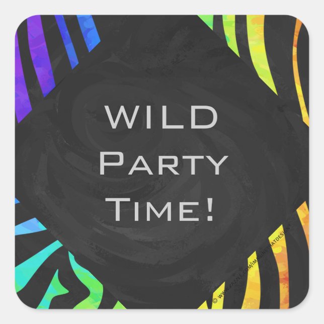 Monogram Zebra Black und Regenbogen Print Quadratischer Aufkleber (Vorderseite)