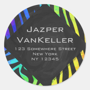 Monogram Zebra Black und Regenbogen Print Runder Aufkleber