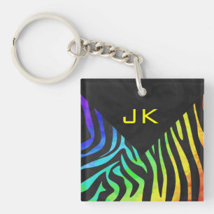 Monogram Zebra Black und Regenbogen Print Schlüsselanhänger