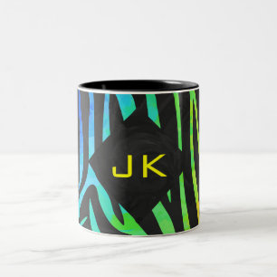 Monogram Zebra Black und Regenbogen Print Zweifarbige Tasse