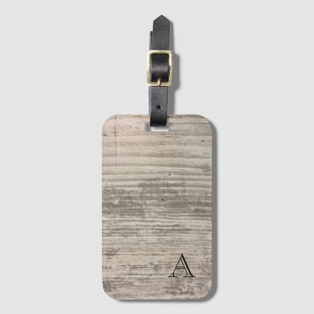 Monogram Zen Holzkörner Design Schwarzweißstreifen Gepäckanhänger (Vorderseite Vertikal)