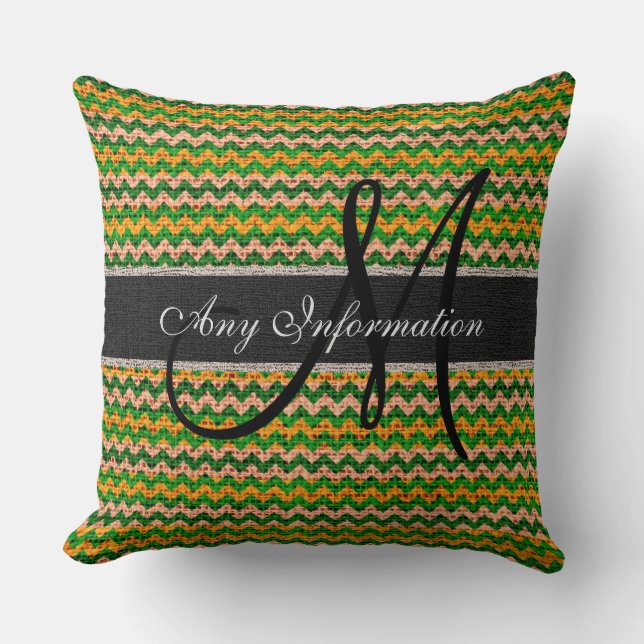 Monogram Zickzack Burlap Rustic #36 Kissen (Vorderseite)