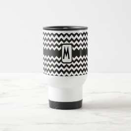 Monogram Zigzag Travel Mug: Schwarze, weiße Chevro Reisebecher