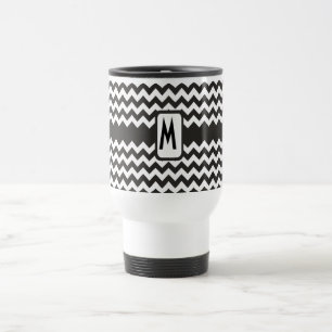 Monogram Zigzag Travel Mug: Schwarze, weiße Chevro Reisebecher