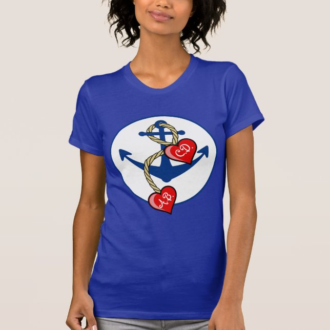 Monogramed Anker mit Herzen T-Shirt (Vorderseite)