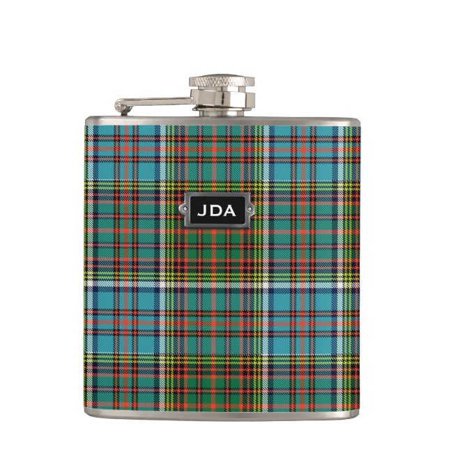 Monogramed Clan-Andersontartan-karierte Flasche Flachmann (Vorderseite)