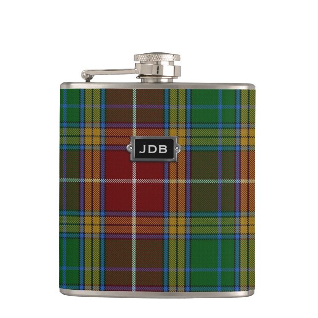 Monogramed Clan-Baxtertartan-karierte Flasche Flachmann (Vorderseite)