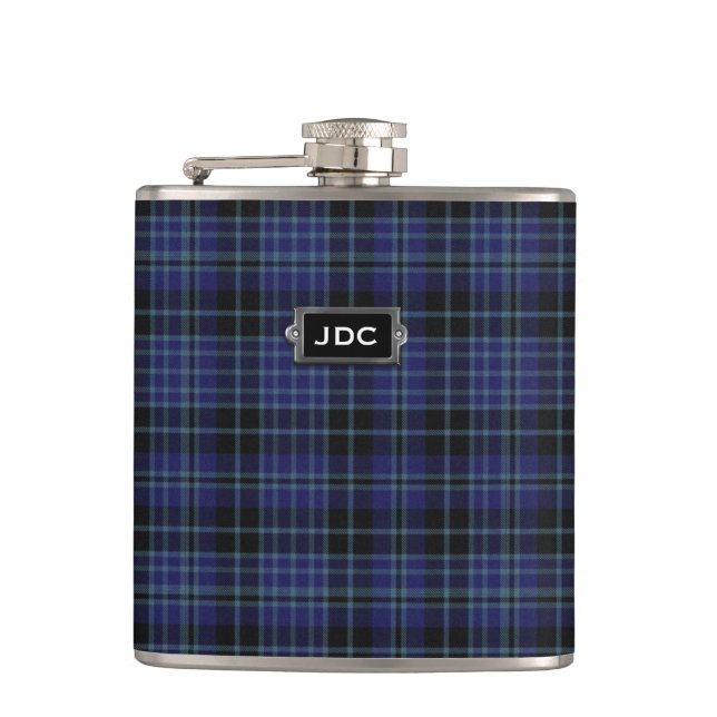 Monogramed Clan-Clarktartan-karierte Flasche Flachmann (Vorderseite)