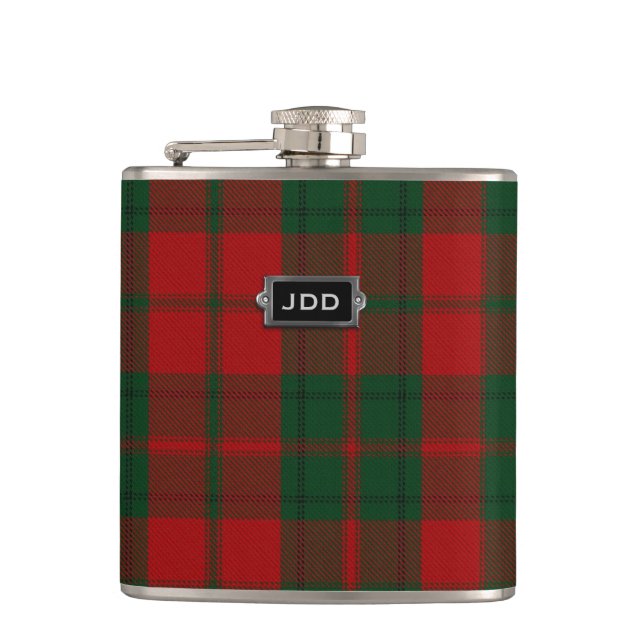 Monogramed Clan Drummond Tartan-karierte Flasche Flachmann (Vorderseite)