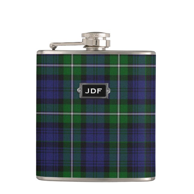 Monogramed Clan Forbes Tartan-karierte Flasche Flachmann (Vorderseite)