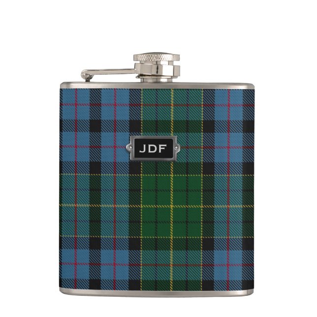 Monogramed Clan Forsyth Tartan-karierte Flasche Flachmann (Vorderseite)
