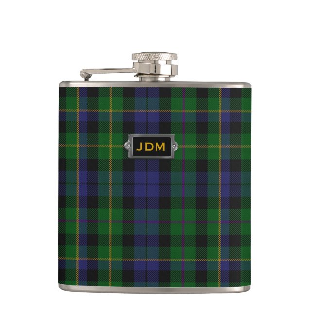 Monogramed Clan MacBride Tartan-karierte Flasche Flachmann (Vorderseite)