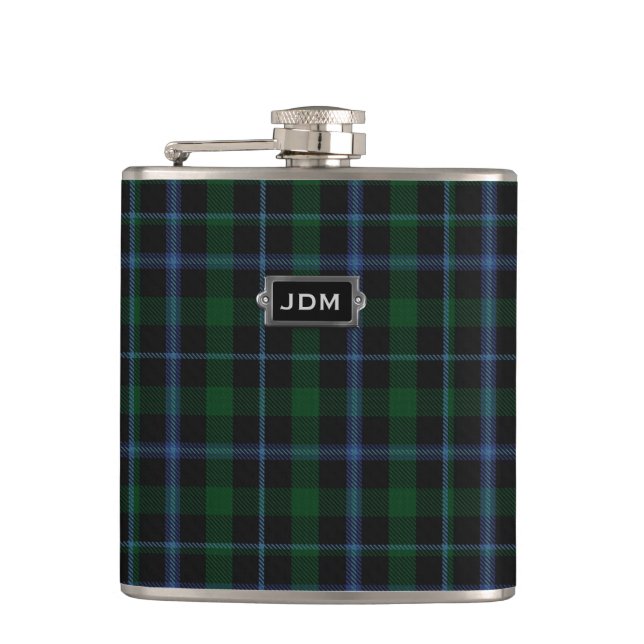 Monogramed Clan-Murraytartan-karierte Flasche Flachmann (Vorderseite)