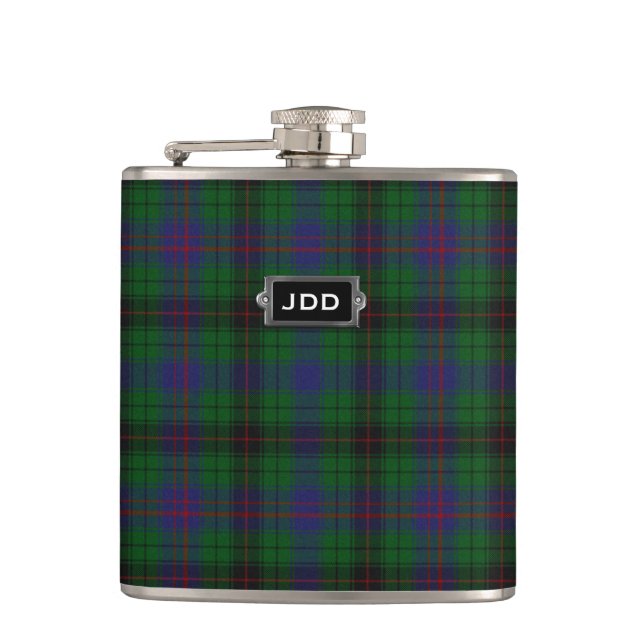 Monogramed ClanDavidsontartan-karierte Flasche Flachmann (Vorderseite)