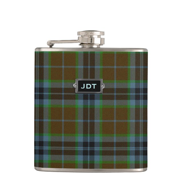 Monogramed ClanThomsontartan-karierte Flasche Flachmann (Vorderseite)
