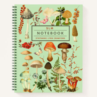 Monogramed Enchanting Vintage Forest Mushrooms Notizbuch