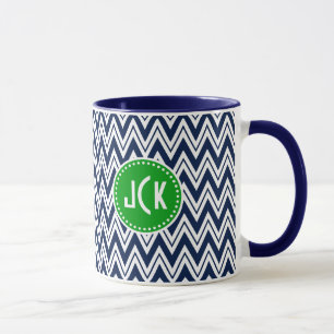Monogramed Navy Blue & White Zigzag Zickzack Tasse