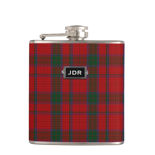 Monogramed Red Clan Robertson Tartan Kariert  Flachmann (Vorderseite)