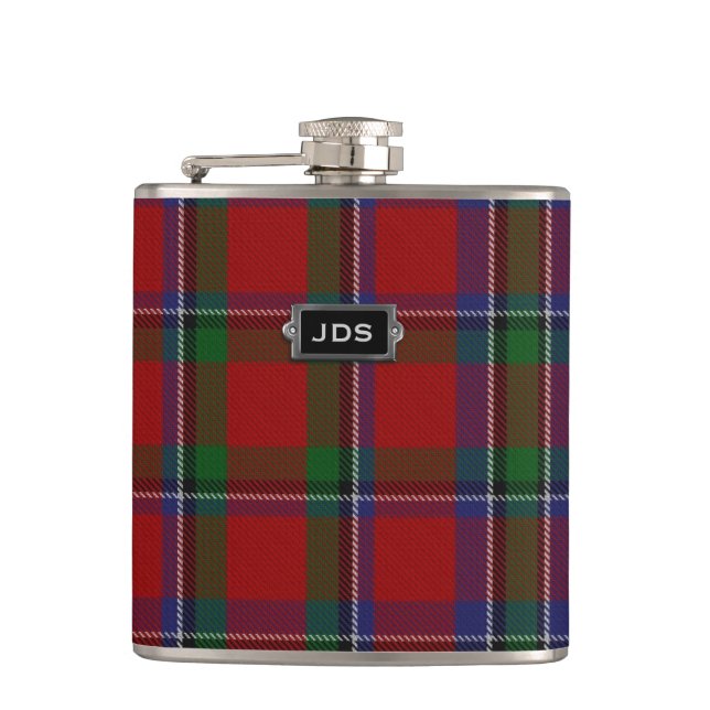 Monogramed Sinclair Tartan-karierte Flasche Flachmann (Vorderseite)
