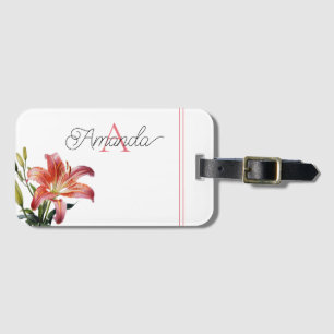Monogramierte Aquarellfarben Rot und Grüne Lily Gepäckanhänger