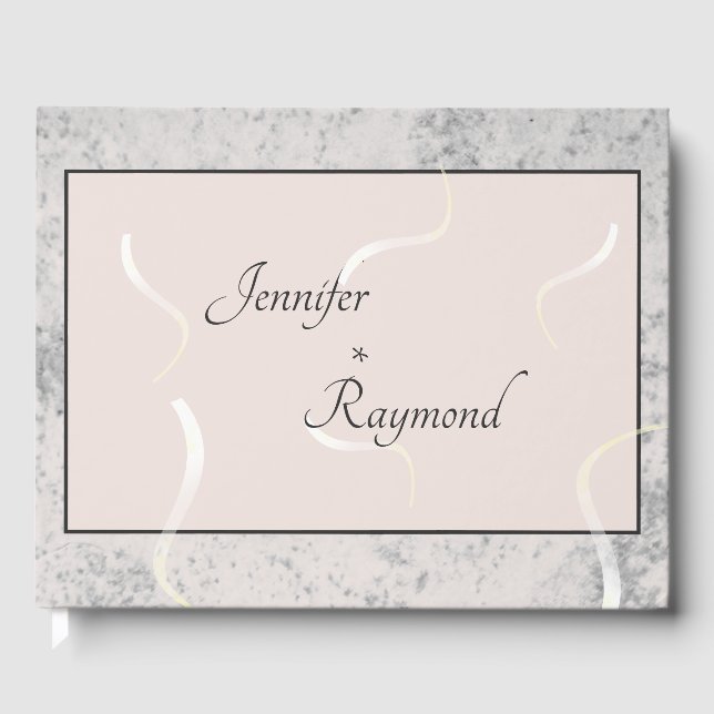 Monogramierte Peach & Gray Marble Gästebuch (Vorderseite)