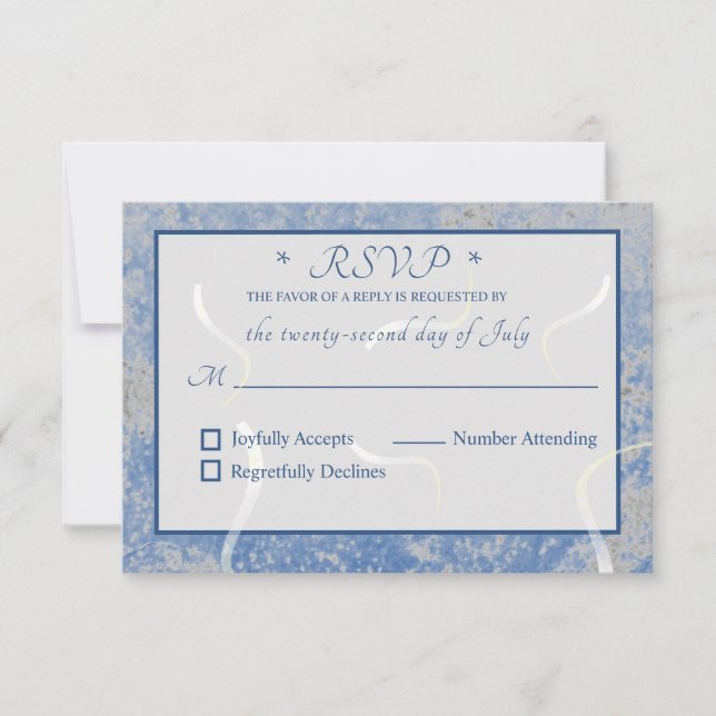 Monogramierte RSVP-Karte aus blauem und grauem Mar RSVP Karte (Vorderseite)