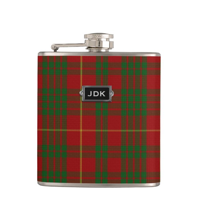 Monogramierter Clan Cameron Tartan Kariert Flask Flachmann (Vorderseite)