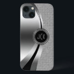 Monogramierter Metallic Silver & Diamonds Glitzer iPhone 13 Hülle<br><div class="desc">Silbertöne glänzend metallisch,  rostfreier Stahl mit weißem Diamanten Glitzer. Benutzerdefiniertes und optionales Monogramm mit schwarzen Akzenten. Wie alle Designs auf zazzle ist dies nicht der eigentliche Glitzer oder metallische Oberfläche,  sondern nur ein Bild.</div>