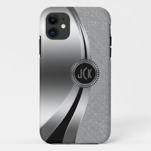Monogramierter Metallic Silver & Diamonds Glitzer iPhone 11 Hülle