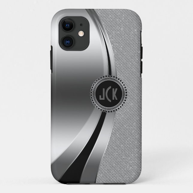 Monogramierter Metallic Silver & Diamonds Glitzer Case-Mate iPhone Hülle (Rückseite)