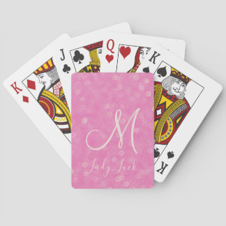 Monogramierter Pink-Glitzer Bokeh Lady Luck Spielkarten