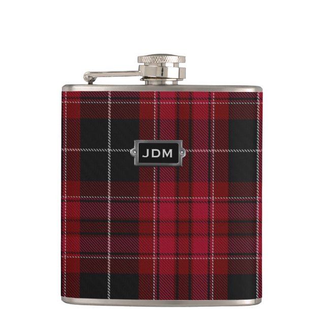 Monogramierter Stolz von Wales Tartan Kariert Flas Flachmann (Vorderseite)