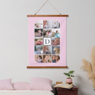 Monogramm, 14 Foto, abgerundete Ecken rosa Wandteppich Mit Holzrahmen