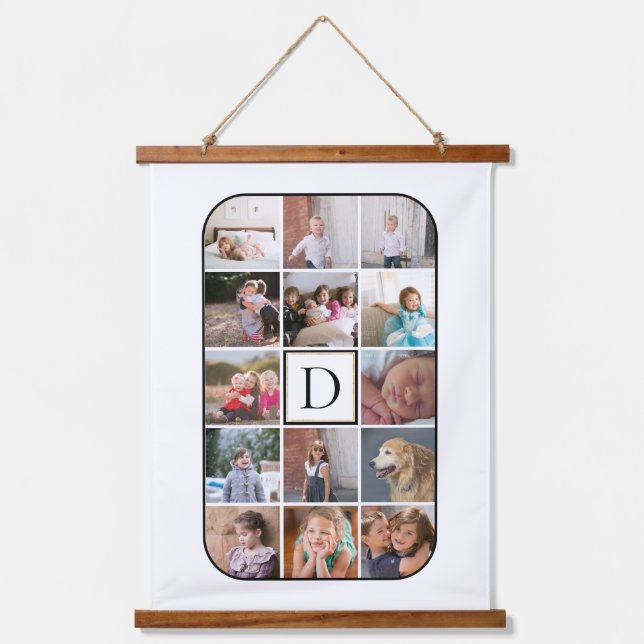 Monogramm, 14 Foto, abgerundete Ecken, weiß Wandteppich Mit Holzrahmen (Vorderseite)