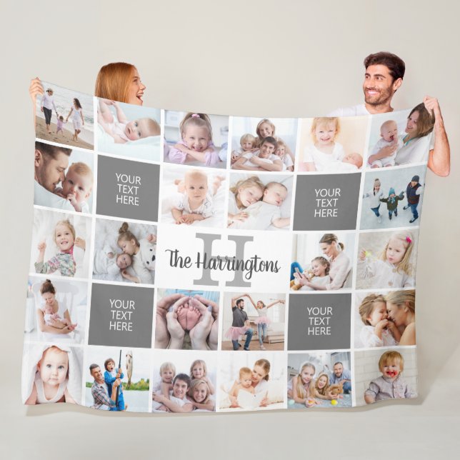 Monogramm 24 FotoCollage Custom Personalisiert Fleecedecke (Beispiel)