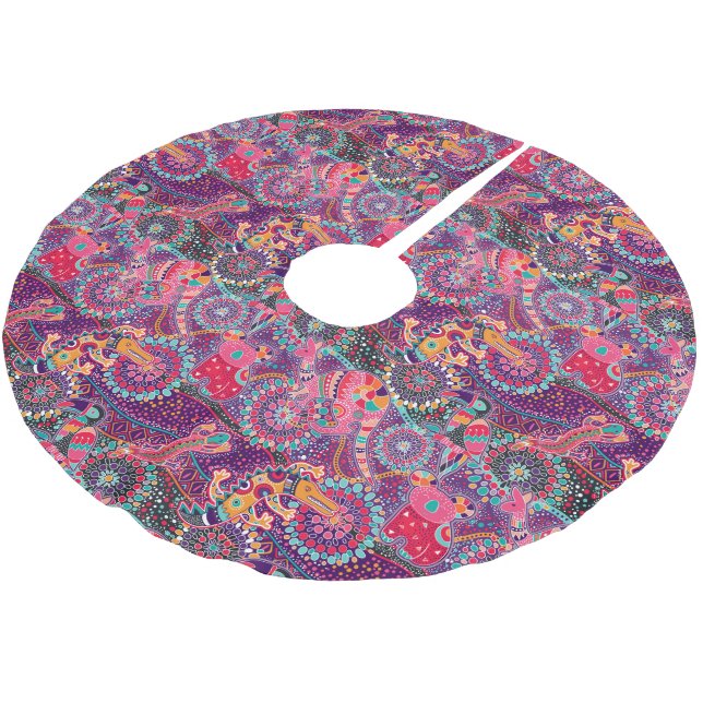 Monogramm 2 des ethnische Art-Tiermuster-| Polyester Weihnachtsbaumdecke (Schrägansicht)