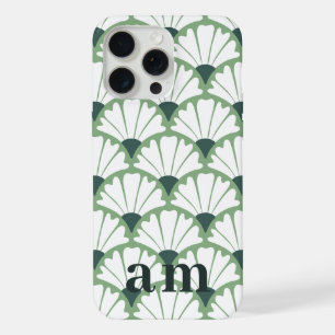 Monogramm 2 Initialen Grün Vintage-Muster iPhone 15 Pro Max Hülle