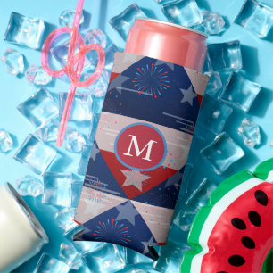 Monogramm 4. Juli Amerikanische USA-Flagge Feuerwe Selters Dosenkühler