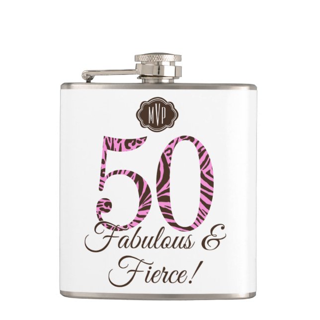 Monogramm 50. Geburtstag Fabulous & Fierce Flachmann (Vorderseite)