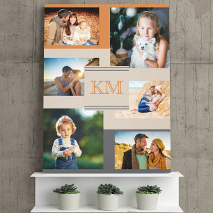 Monogramm 6-Foto-Collage auf Warm und Trendig Leinwanddruck