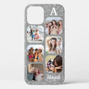 Monogramm 6 gerundete Fotolage Silver Glitzer Case-Mate iPhone Hülle