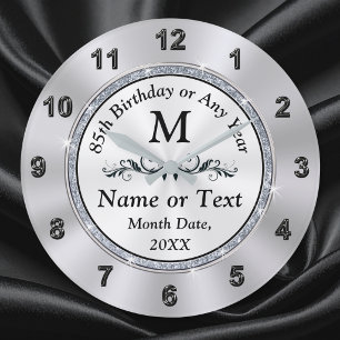 Monogramm, 85. Geburtstagsgeschenk für ihn oder si Große Wanduhr