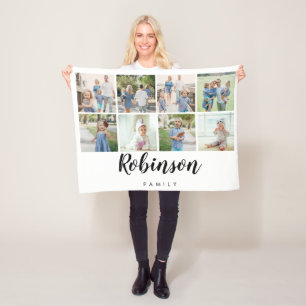 Monogramm 8-FotoCollage  weiß Fleecedecke