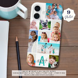 Monogramm 9 Foto Collage Name Benutzerdefinierte F iPhone 16 Hülle<br><div class="desc">Erstellen Sie einfach eine personalisierte Handy-Kollage-Handy-Hülle in Ihrem Farbschema mit diesem Fotomodell-Design, um 9 Ihrer bevorzugten Fotos mit Ihrer Wahl von Hintergrund- und Textfarben und einer Vielzahl von Formen und Größen von Bildern zu tragen, um verschiedene Fotos und personalisiert mit Ihrem Monogramm und Namen in einem modernen Skripttyp über den...</div>