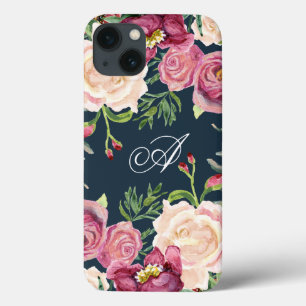 Monogramm A Burgundy Rose Leaf Foliage Case-Mate iPhone Hülle