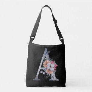 Monogramm A Florales Blau Tragetaschen Mit Langen Trägern
