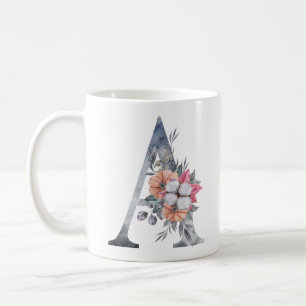 Monogramm A Florales Blau Wasserfarbe Kaffeetasse
