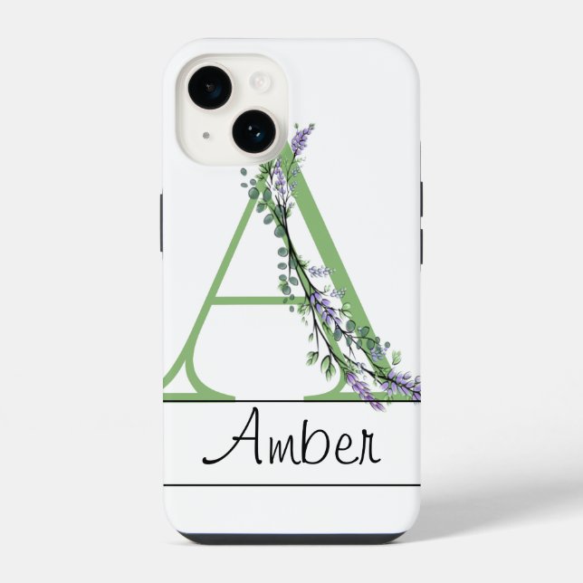 Monogramm A Lavendel-Eukalyptus Case-Mate iPhone H Hülle (Rückseite)