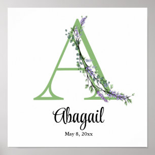 Monogramm A Lavendel-Eukalyptus-Kinderzimmer Poste Poster